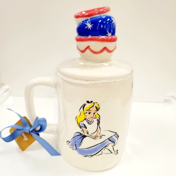 Rae Dunn Disney Alice in Wonderland TEA TIME Double Sided Mug With Topper NWT - Picture 1 of 4